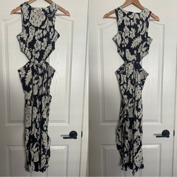 Mango side slit dress in black and white floral print size L - Picture 7 of 12